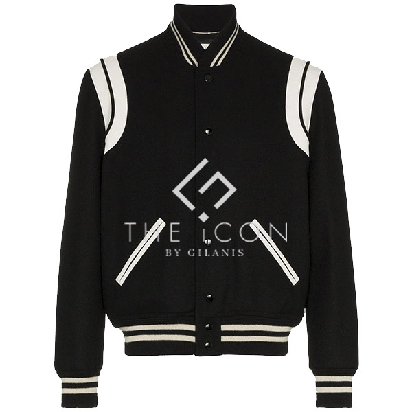 Men's Black & White Varsity Jacket - theiconfashion.com