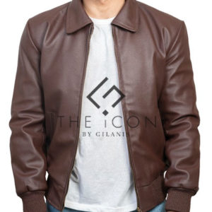 Brown Bomber Pu Leather Jacket For Men