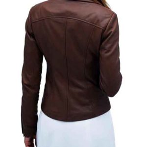 Lapel Collar Style Brown Leather Jacket