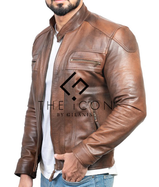 Men Brown Biker Leather Jacket