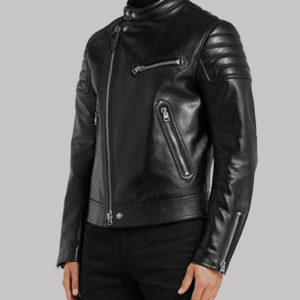 Men’s Black Padded Sleeves Leather Jacket