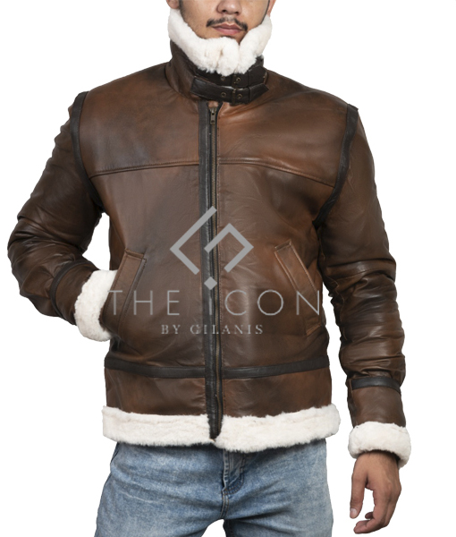 Men's Brown Leather Faux Shearling Jacket