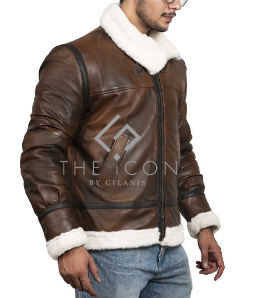 Men's Brown Leather Faux Shearling Jacket