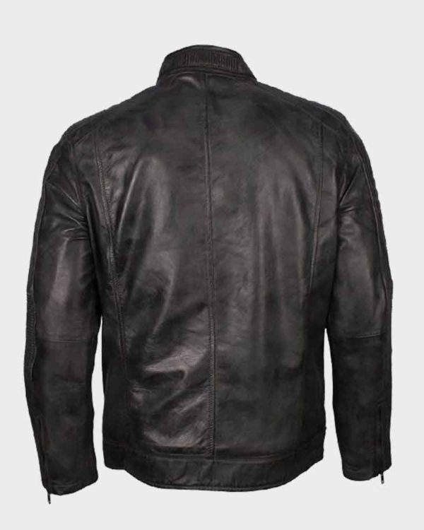 Mens Café Racer Grey Waxed Biker Leather Jacket