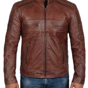Brown Motorcycle Distressed Leather Jacket