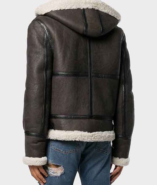 Mens Charcoal Grey Shearling Hooded Jacket