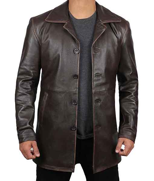 Mens Brown Leather Mens Rust Coat