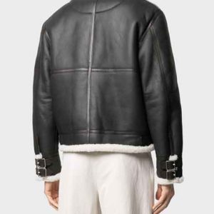 Men’s White Shearling Black Genuine Leather Jacket