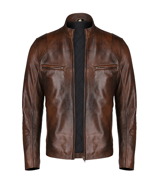 Slim Fit Dark Brown Leather Jacket For Men | The Icon Fashion