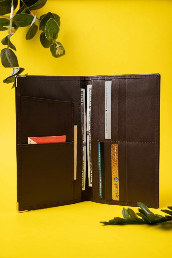 Bi Fold Long Brown Leather Card Holder