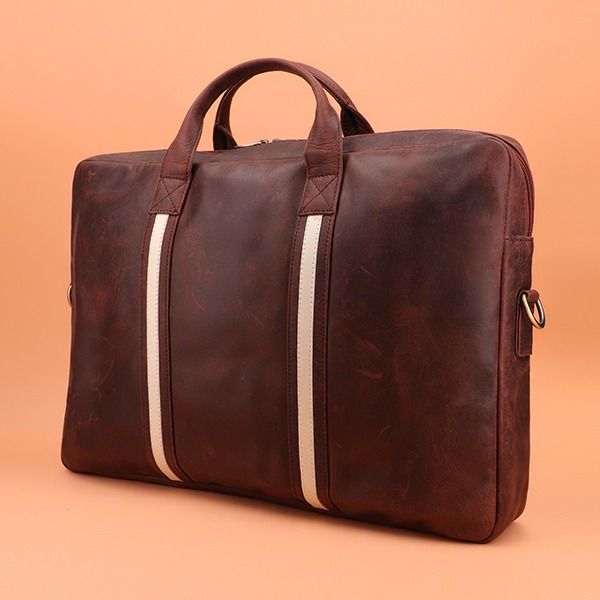 Men’s Classic Style Brown Leather Laptop Bag