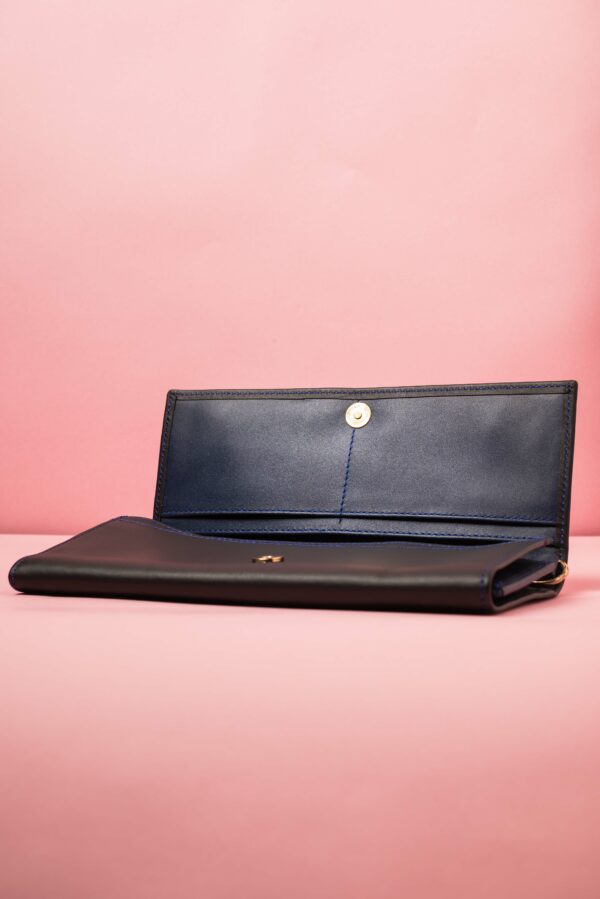Women’s Black and Blue Leather Clutch