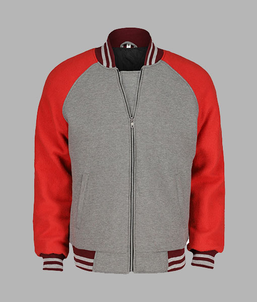 Men's Red and Grey Varsity Jacket