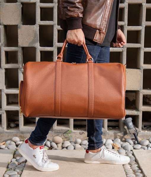 Men's Traveling Light Brown Leather Duffle Bag