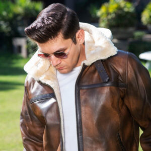 Men’s Brown Leather Faux Shearling Jacket