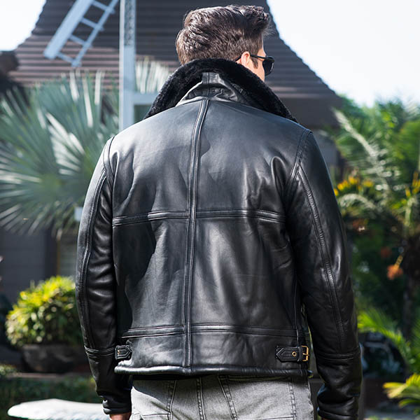 Men’s Black Leather Faux Shearling Jacket