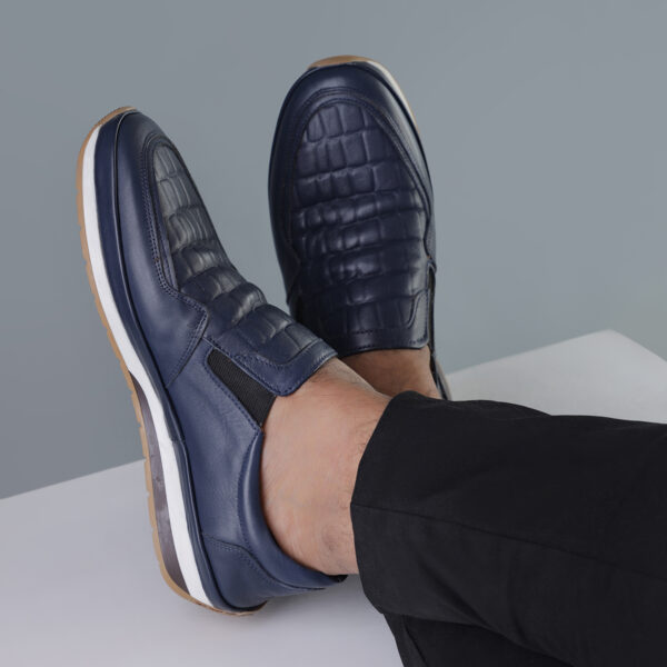Men's Turkish-Made Crocodile Style Leather Shoes in Deep Blue Color
