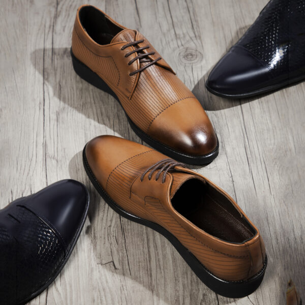 Men's Turkiye-origin Lace-up Formal Leather Shoes in Tan-brown