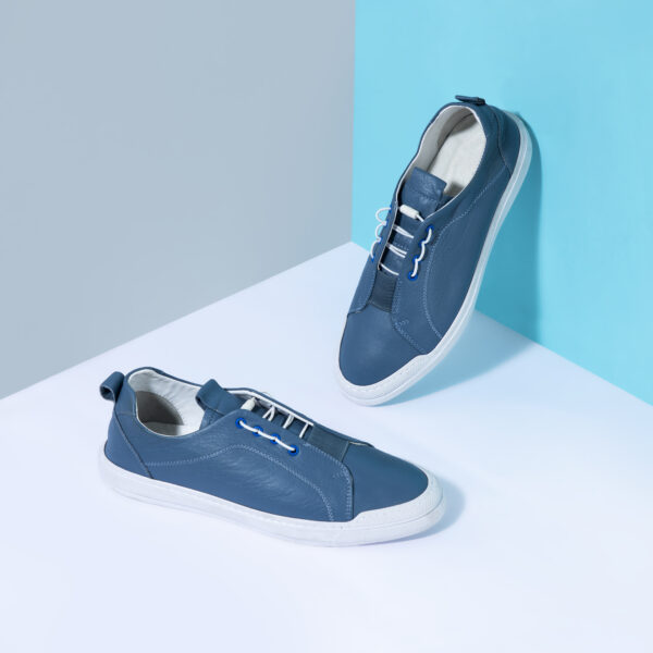 Men's Handmade Turkish Modern Leather Sneakers in Vibrant Blue Color