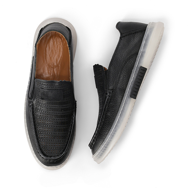 Men's Turkish Dotted Leather Loafers with Transparent Sole in Black