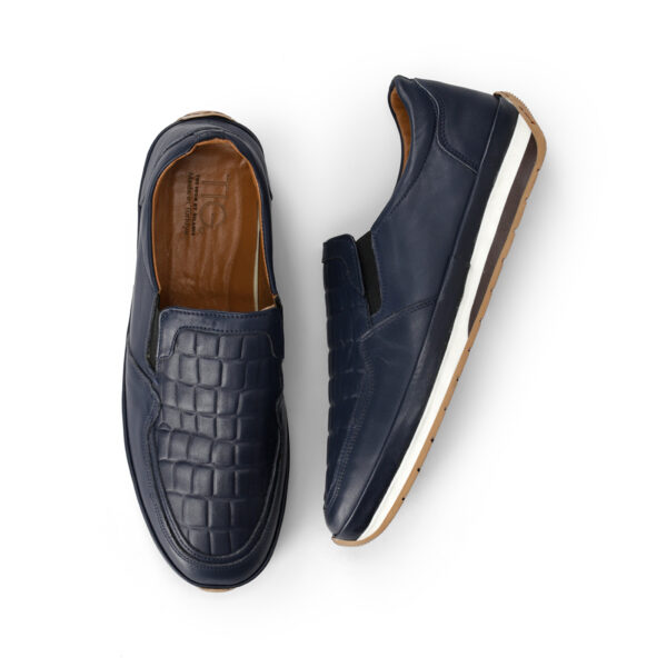 Men's Turkish-made Tiled-design Leather Loafers in Deep Blue Color