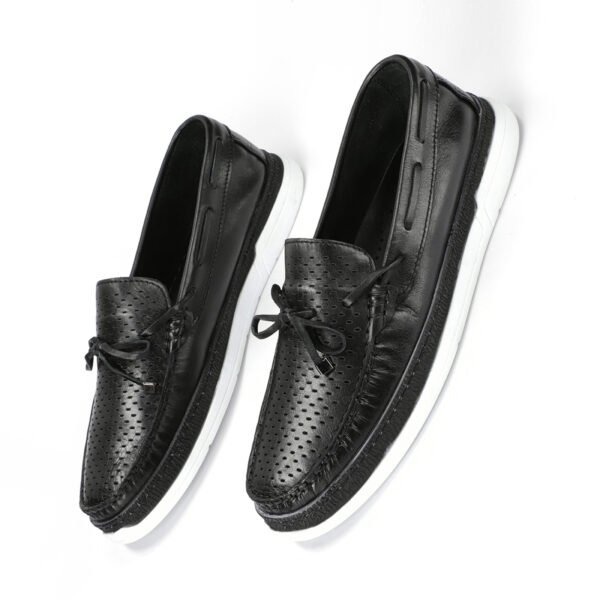 Men's Turkish-Made Polka-Dot Real Leather Shoes in Glossy Black Color