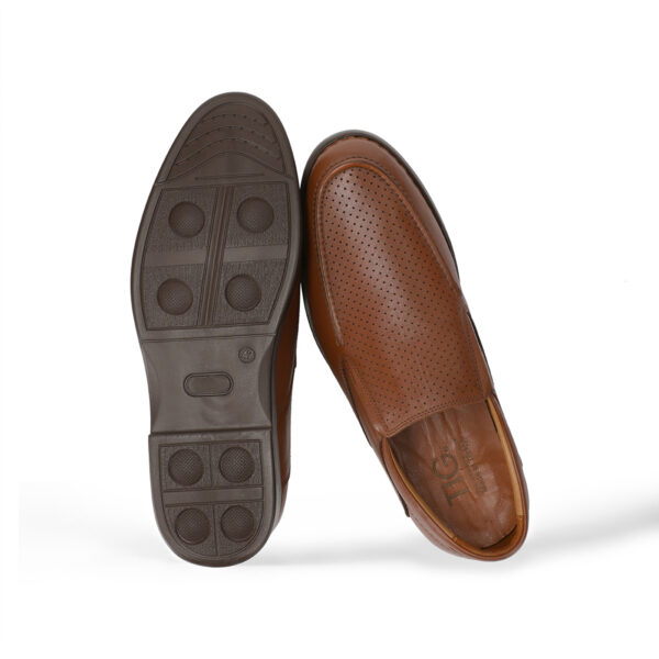 Men's Turkish-built Symmetrical Polka-dot Real Leather Shoes in Bright Brown