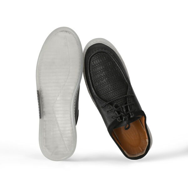 Men's Turkish-made Breathable Dotted-design Leather Shoes in Black with Transparent Sole