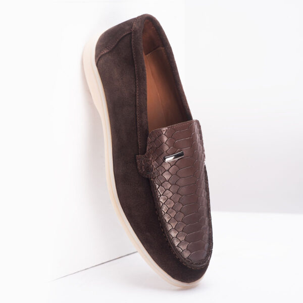 Men’s Turkish-Made Crocodile Style Suede Leather Shoes in Dark Brown