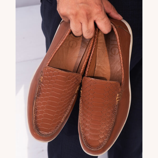 Men’s Turkish-Made Crocodile Style Leather Shoes in Brown Color