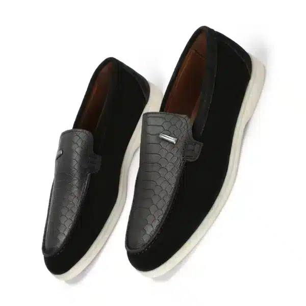 Men’s Turkish-Made Crocodile Style Leather Shoes in Black Color